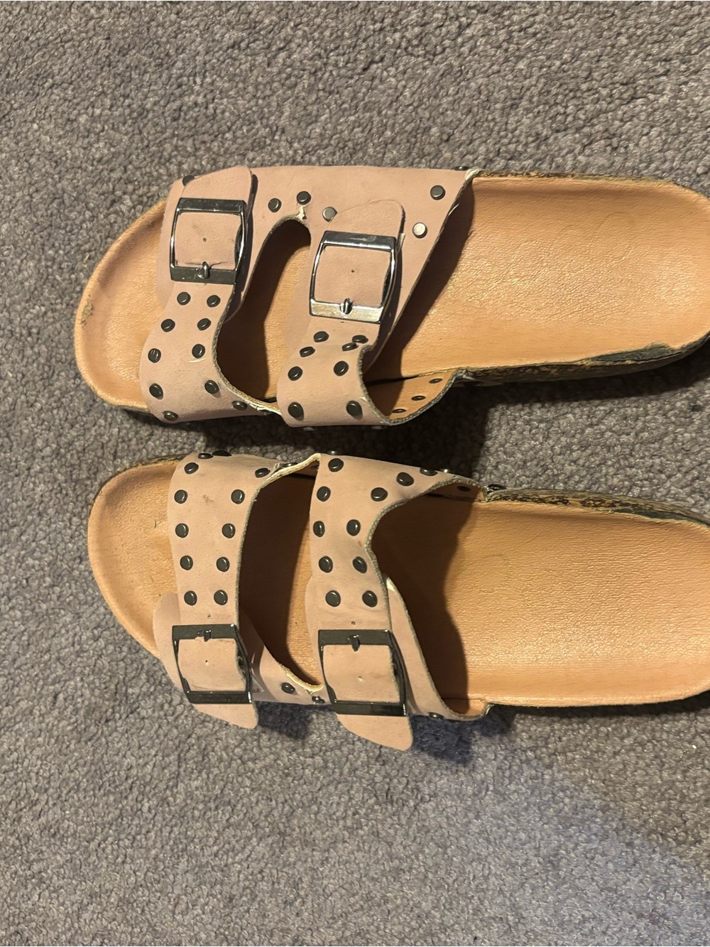 Kids Double-Buckle Studded Slide Sandals - Nude